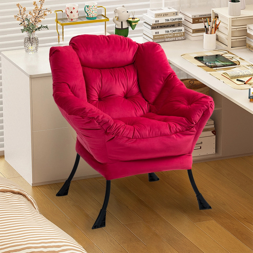 Poltrona relax - con tasca laterale e poggiatesta morbido - in metallo - rosso mattone