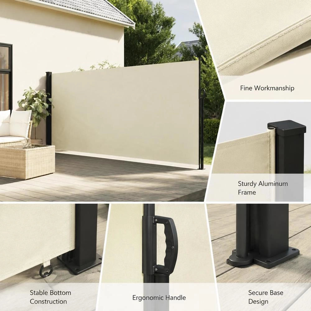 Extendable Side Awning, Cream, 180x500 Cm