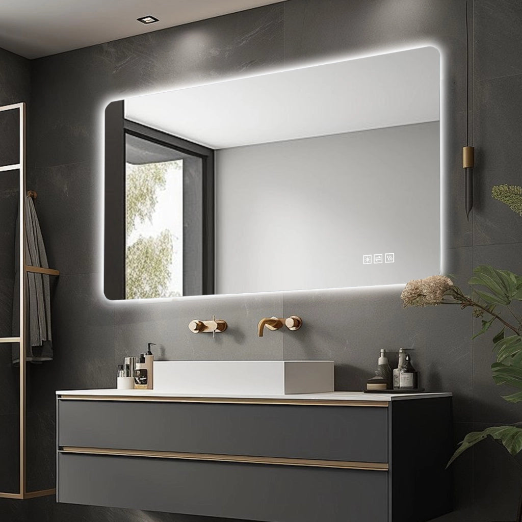 Specchio da bagno LED con retroilluminazione antiappannamento 3 tonalità dimmerabile memoria IP44 argento