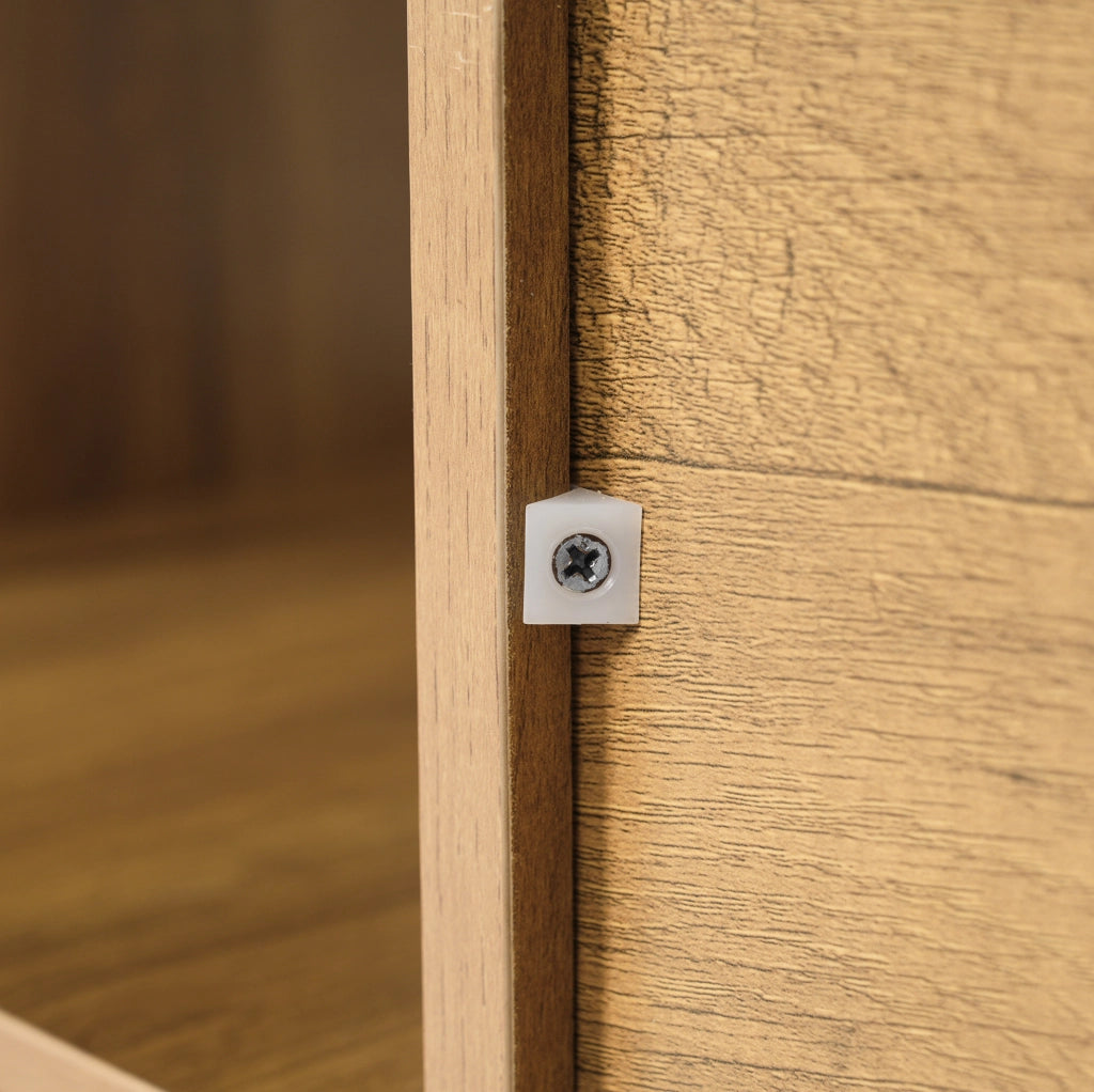 Scrivania girevole a 360° con 4 cassetti e 4 vani in MDF effetto rovere