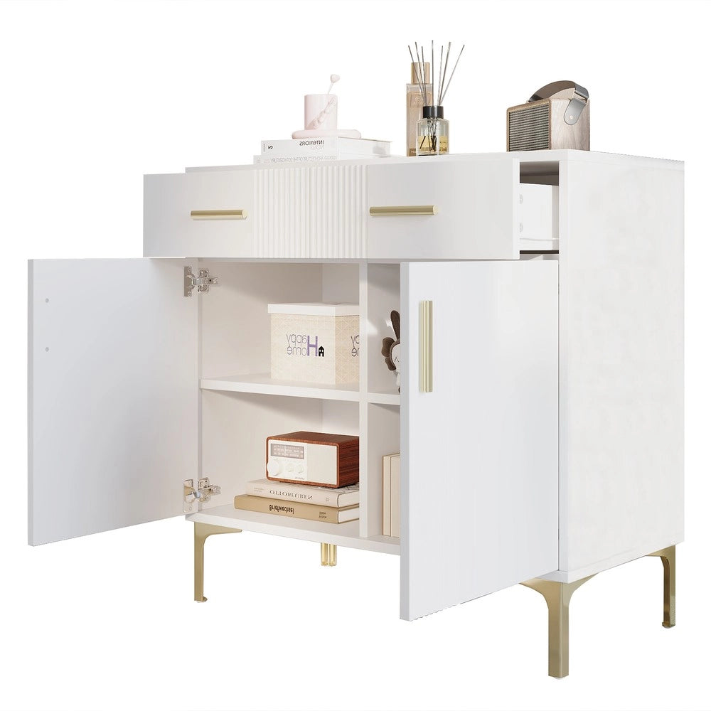 Cassettiera con Ante e Cassetti ¨C MINIMAL ¨C Bianco/Nero, Metallo, 80x35x79.5 cm