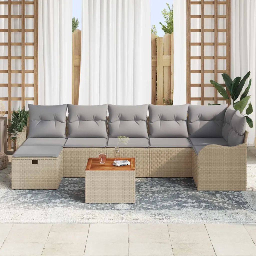 Set Divano da Giardino con cuscino 8 pcs Beige polyrattan