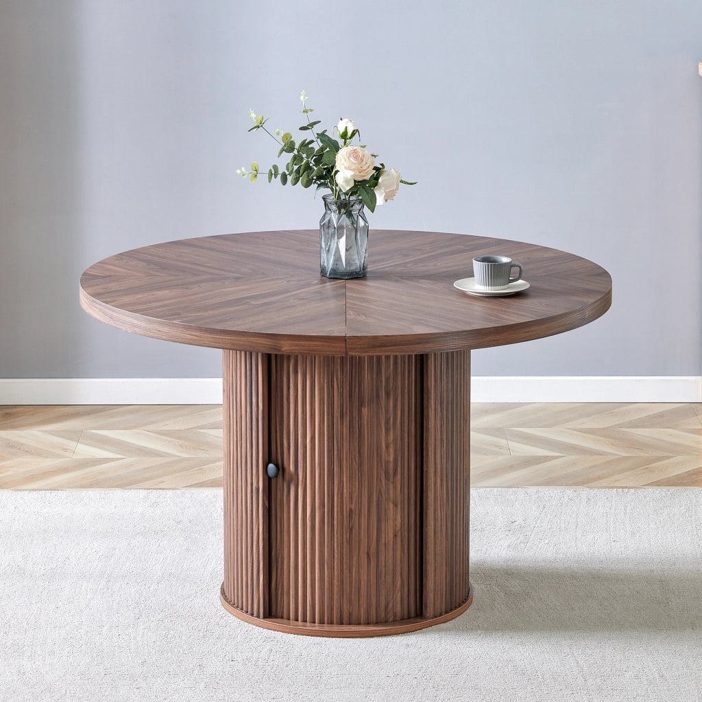 Tavolo da pranzo rotondo con vano contenitore, per 4-6 persone, in MDF, noce, 115 × 115 × 74 cm
