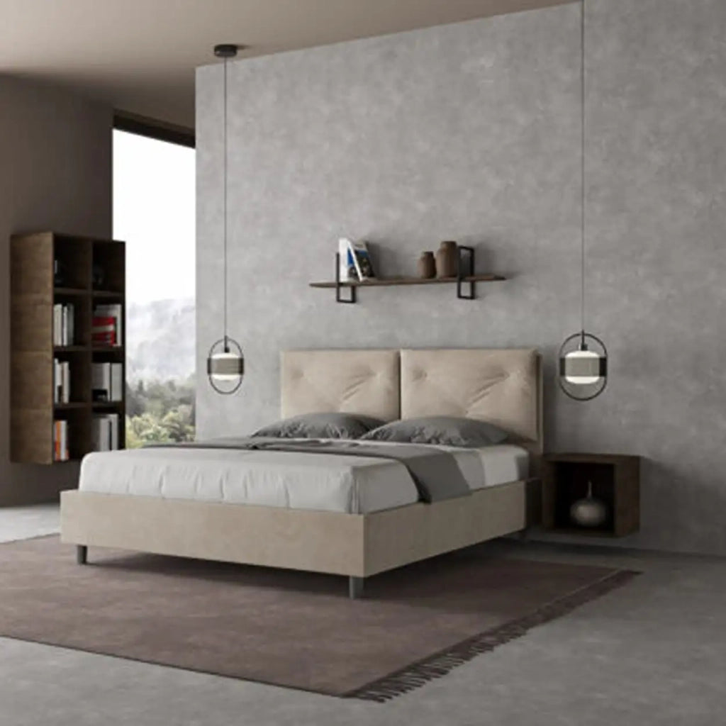 Letto matrimoniale contenitore imbottito 160x200 microfibra sabbia Appia