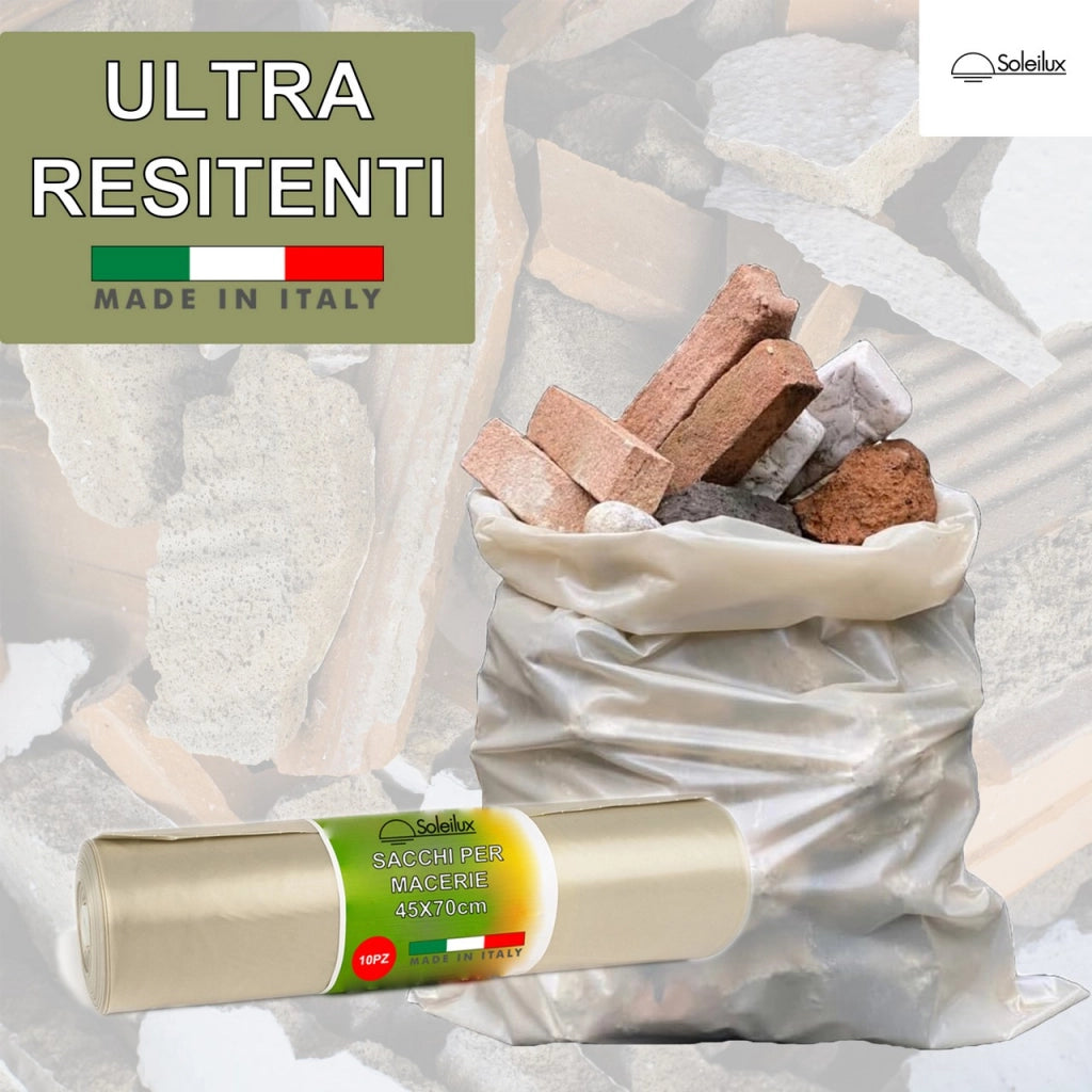 10x Sacchi per Macerie Edilizia 45x70 centimetri - Resistenti Sacchetti di Plastica per Calcinacci, Segatura, Detriti e Rifiuti Edili - Sacchi Robusti e Versatili