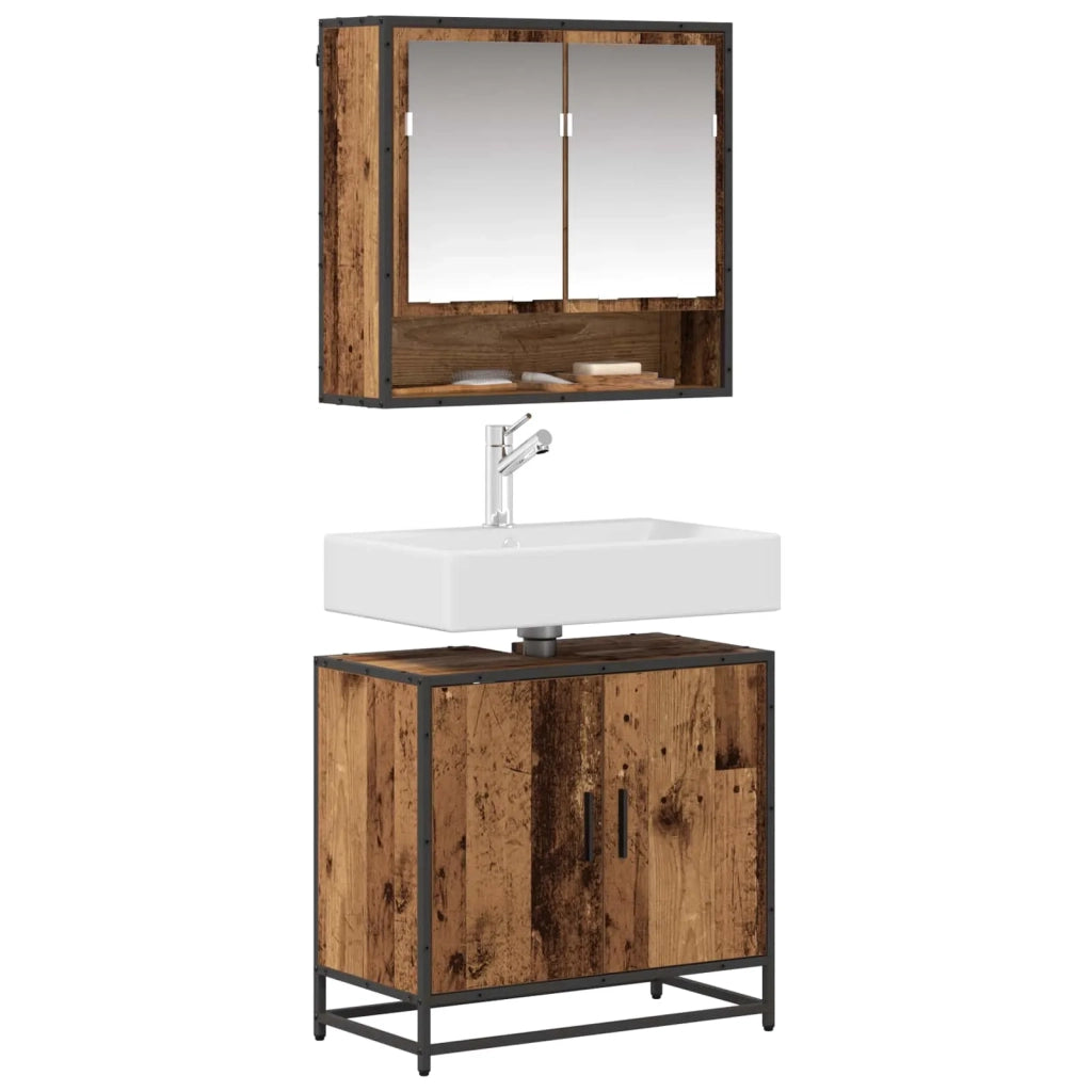 Set di mobili per il bagno con lo scaffale 2 pcs Legno vecchio