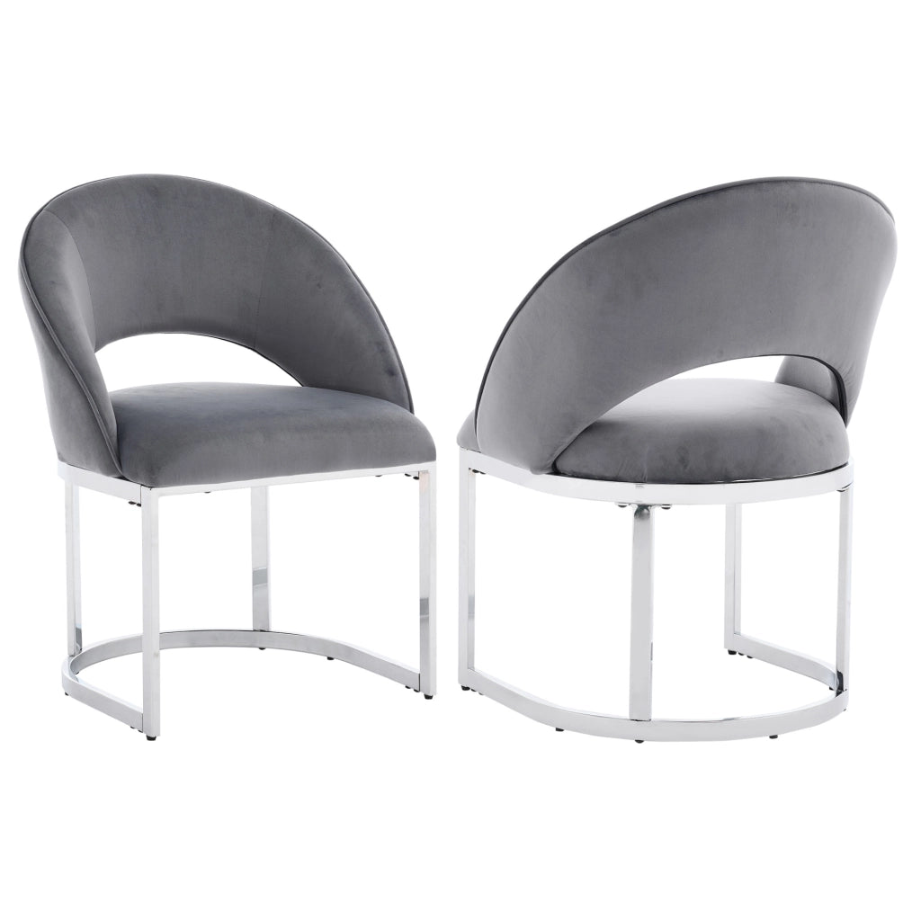 Set di 2 sedie da pranzo ULEVR in velluto grigio con gambe in metallo argentato, design curvo