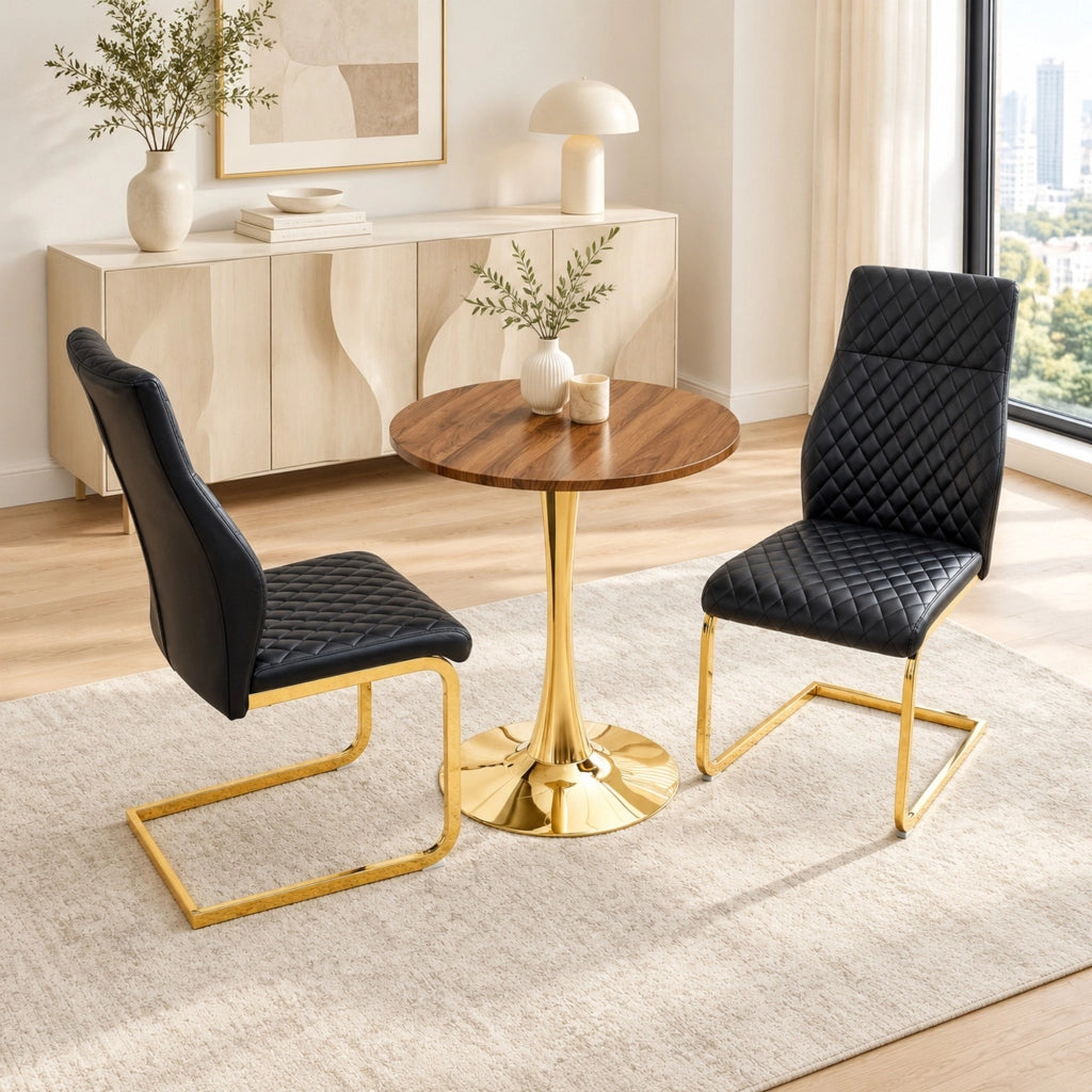 Set tavolo rotondo Ø 60 cm con 2 sedie da pranzo nere e oro HOMVRA