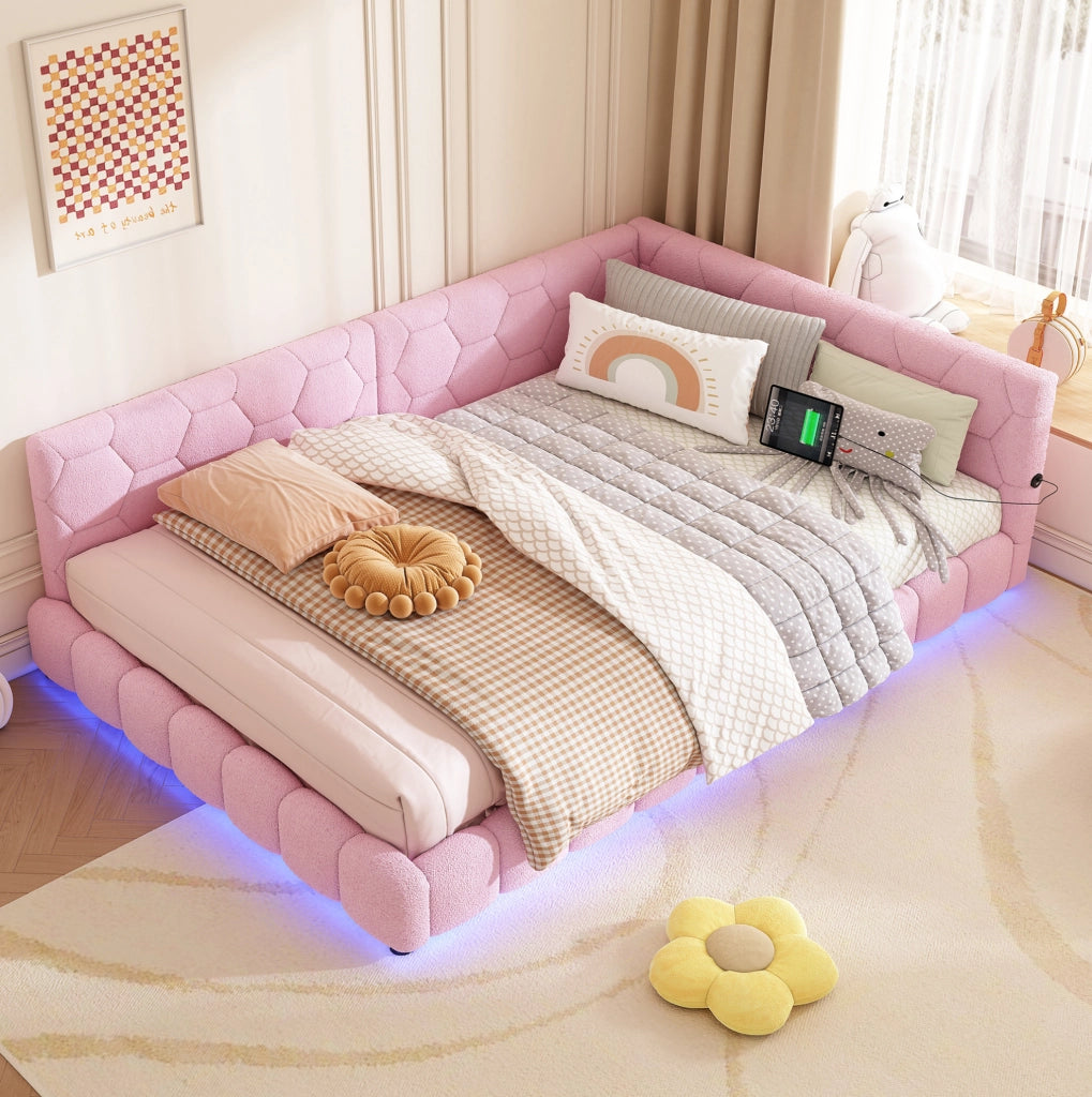 LETTO Divano letto 140x200 cm in velluto rosa con rete a doghe