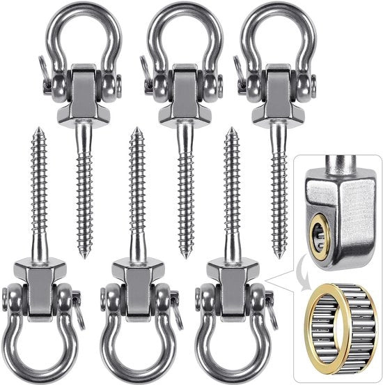 Fissaggio per lettini o sdraio 6 pezzi - Set di fissaggio girevole - Acciaio inossidabile - Per lettini o sdraio - Fino a 1500 lbs - Adatto per interni/esterni - Fissaggi per sdraio oscillanti