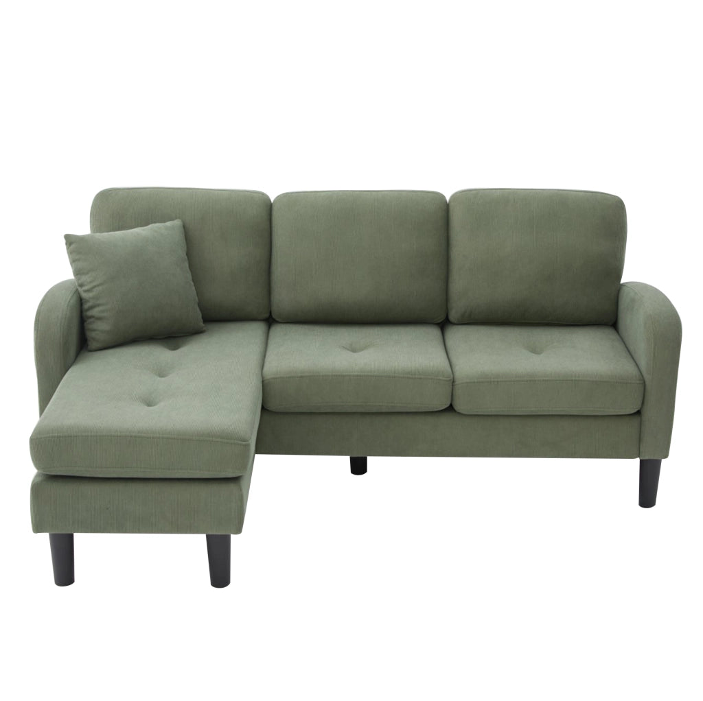 Divano angolare a L 3 posti con chaise longue 166x118x77 cm, tessuto in corda, gambe in plastica, design modulare