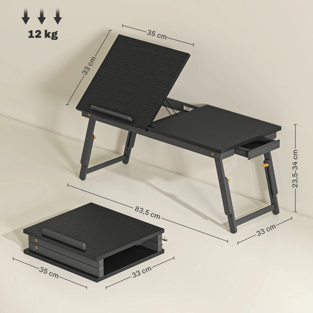 Tavolino da letto pieghevole regolabile in bamb¨´ per laptop con piano inclinabile ¨C Xylo ¨C 83,5x33x34cm nero