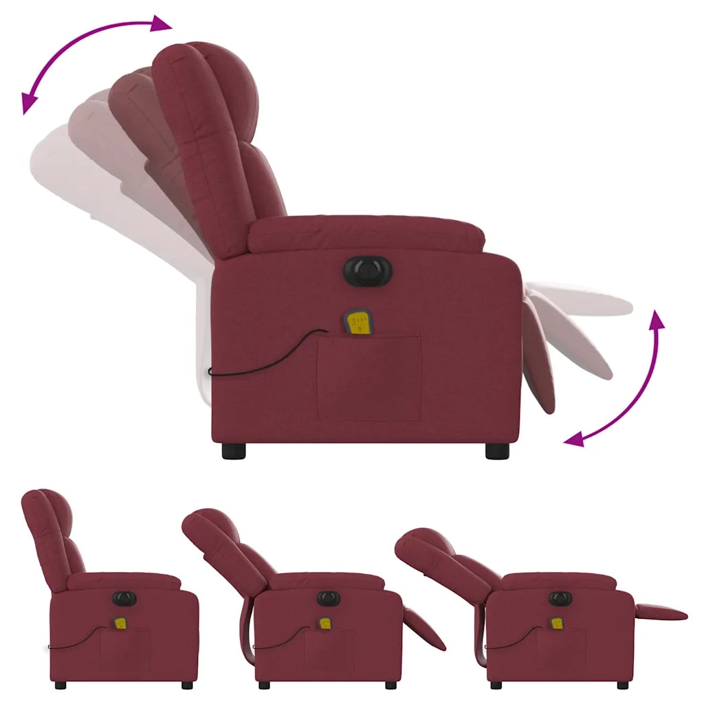 Poltrona Massaggiante Reclinabile Elettrica Rosso Vino Tessuto 3205193