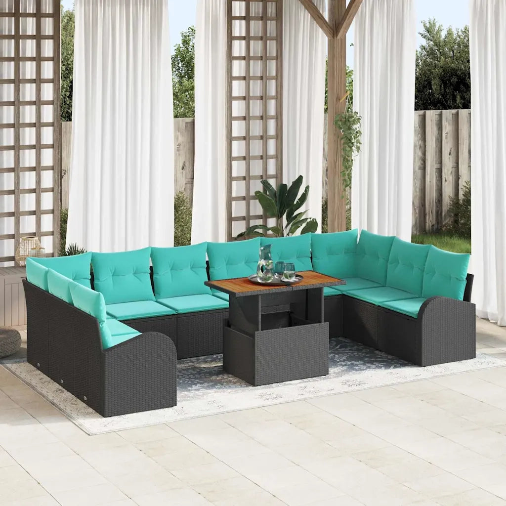 Set Divano da Giardino 11 pcs Nero Poly Rattan 3358377