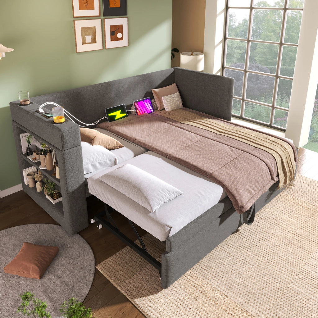 Divano letto singolo 90x190 cm grigio con letto estraibile