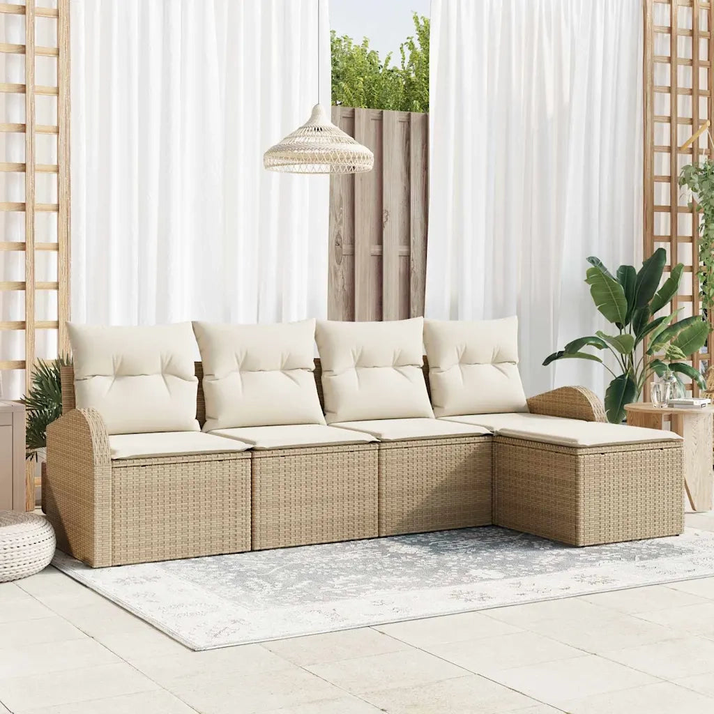 Set di divani con cuscino 5 pcs Beige e Bianco polyrattan