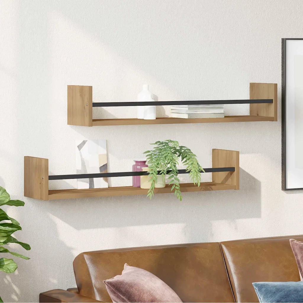 2 pz Scaffale da parete | Ripiano a parete | Mensola a parete Rovere artigianale 80 x 16 x 14 cm