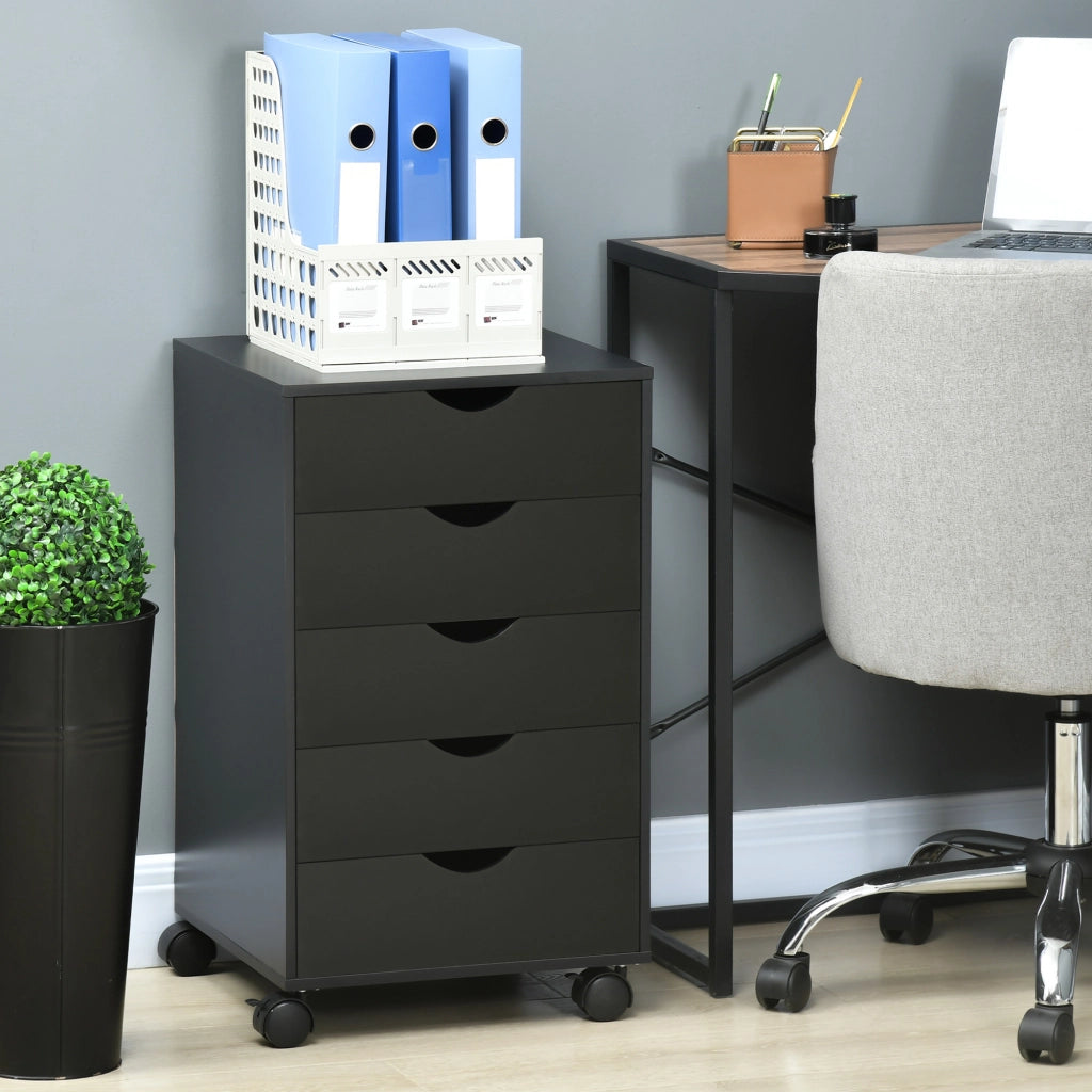 Cassettiera con 5 cassetti e ruote ¨C Zephmum ¨C Nero 40x40x67 cm