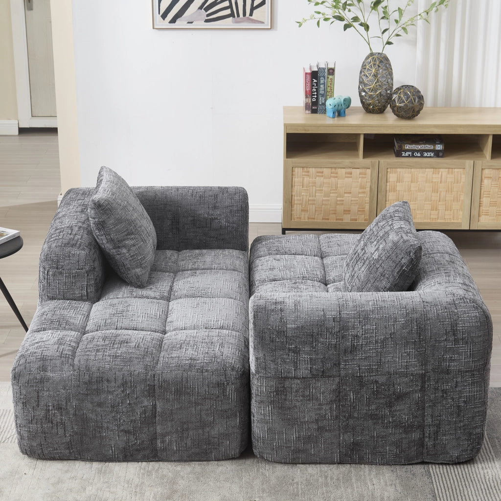 Divano Angolare 3 Posti con Chaise Longue e Tasche Laterali; Ciniglia; Grigio; 250 × 158 × 60 cm