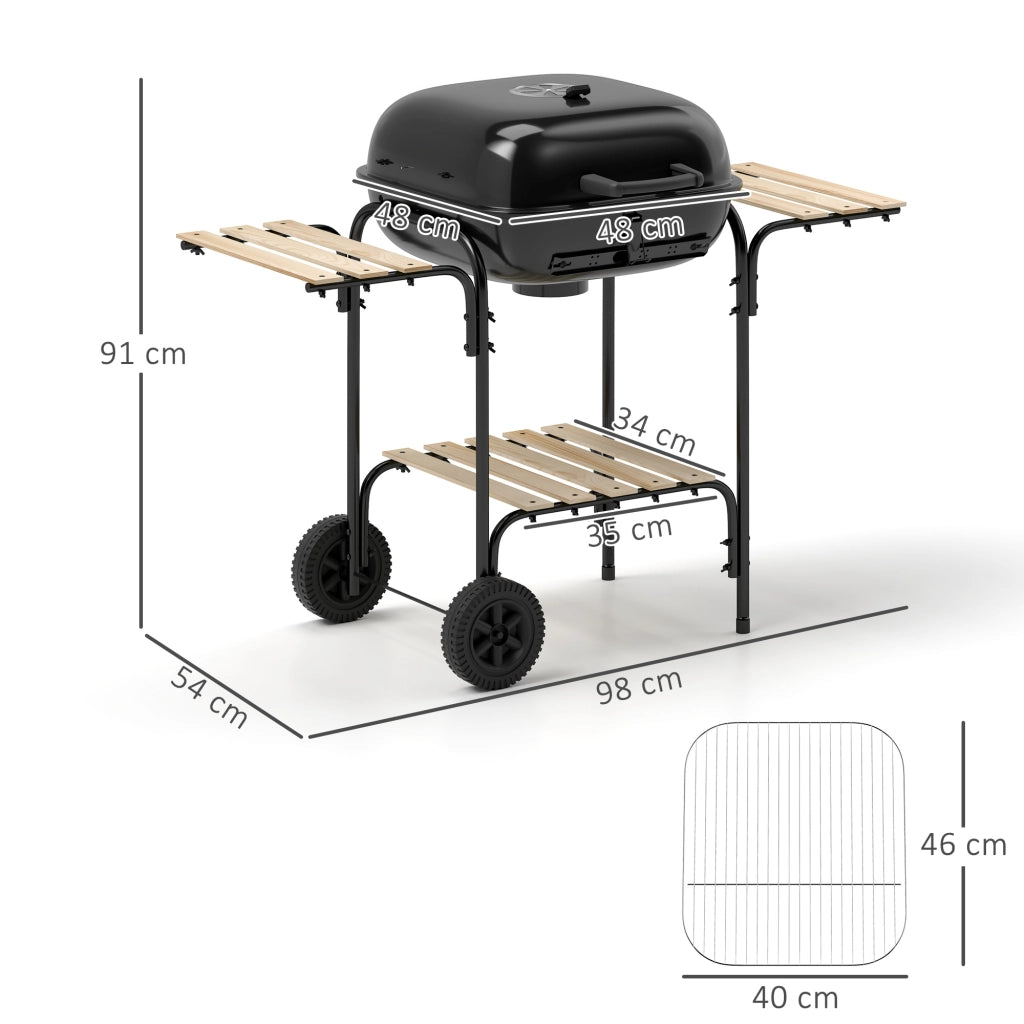 Barbecue a Carbone con Coperchio e Ruote ¨C Xylo ¨C Acciaio Nero 98x54x91 cm