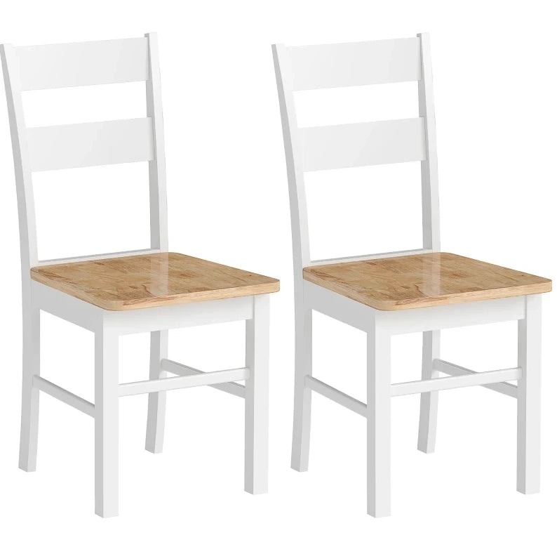 Set da 2 Sedie da Cucina in Legno di Caucciù con Schienale a Doghe Curvo, Bianco
