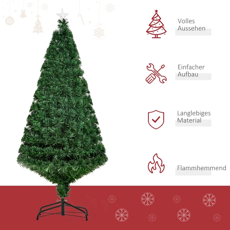 Albero di Natale artificiale con fibre ottiche e luci colorate; rami in PVC; verde; Ø 70 × 150 cm; per interni