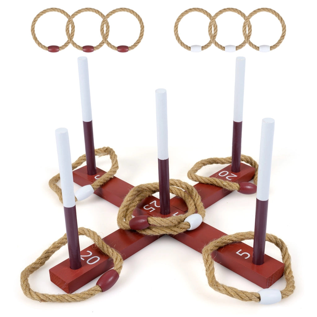 Gioco di lancio dell'anelli in legno con 6 corde per bambini 3+ anni, Gioco interattivo per interni/esterni e famiglia