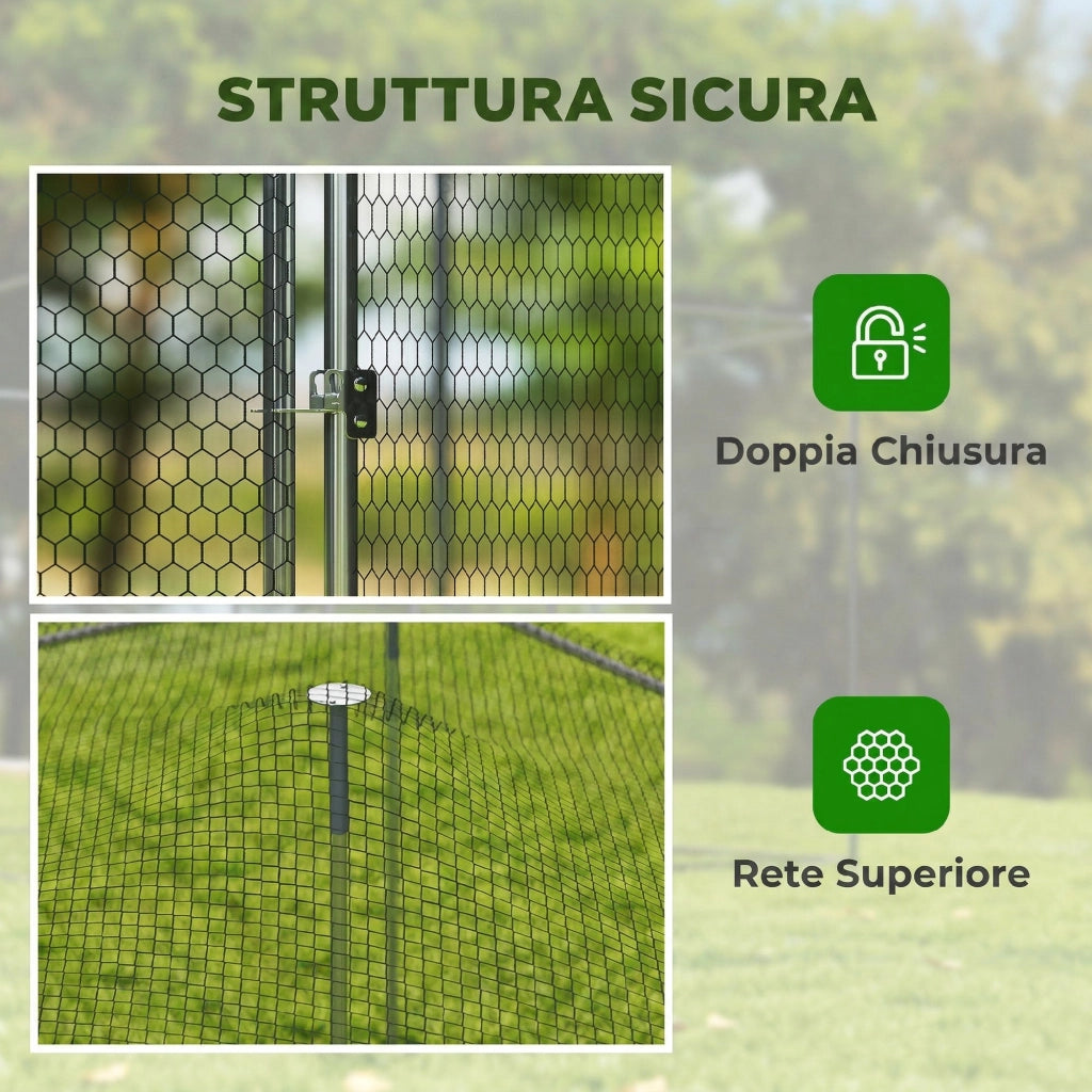 Pollaio Esterno in Acciaio Zincato con Porta e Doppi Serratura ¨C Zephmum ¨C Argento 4x3x2 m