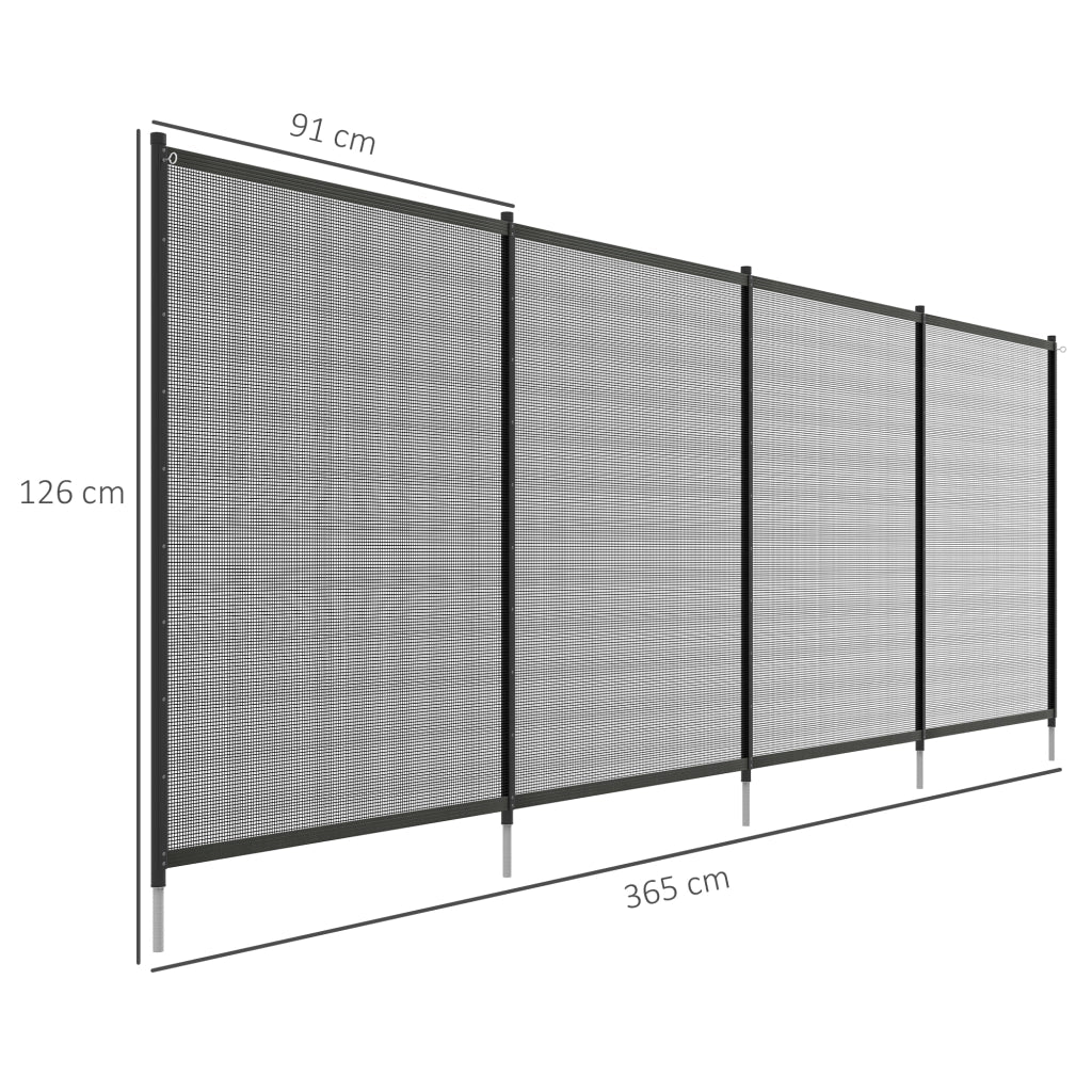 Desviae Recinzione per piscina con 4 pannelli in alluminio nero e rete Texteline 365 × 126 cm per giardino e terrazzo