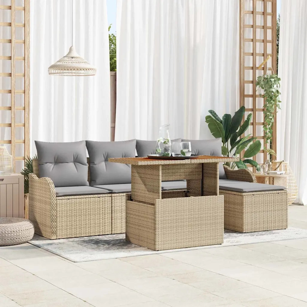 Set Divano da Giardino 6 pcs Beige Poly Rattan