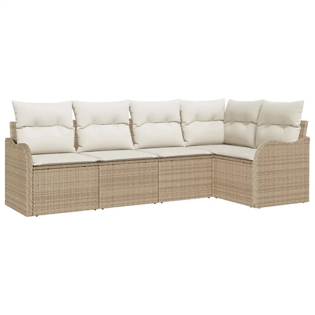 Set Divano da Giardino con archiviazione 5 pcs Beige polyrattan
