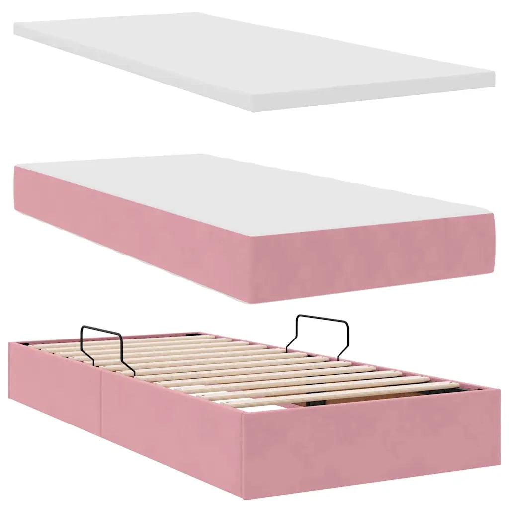 Letto con contenitore e materasso Rosa 90 x 200 cm Velluto 3370280