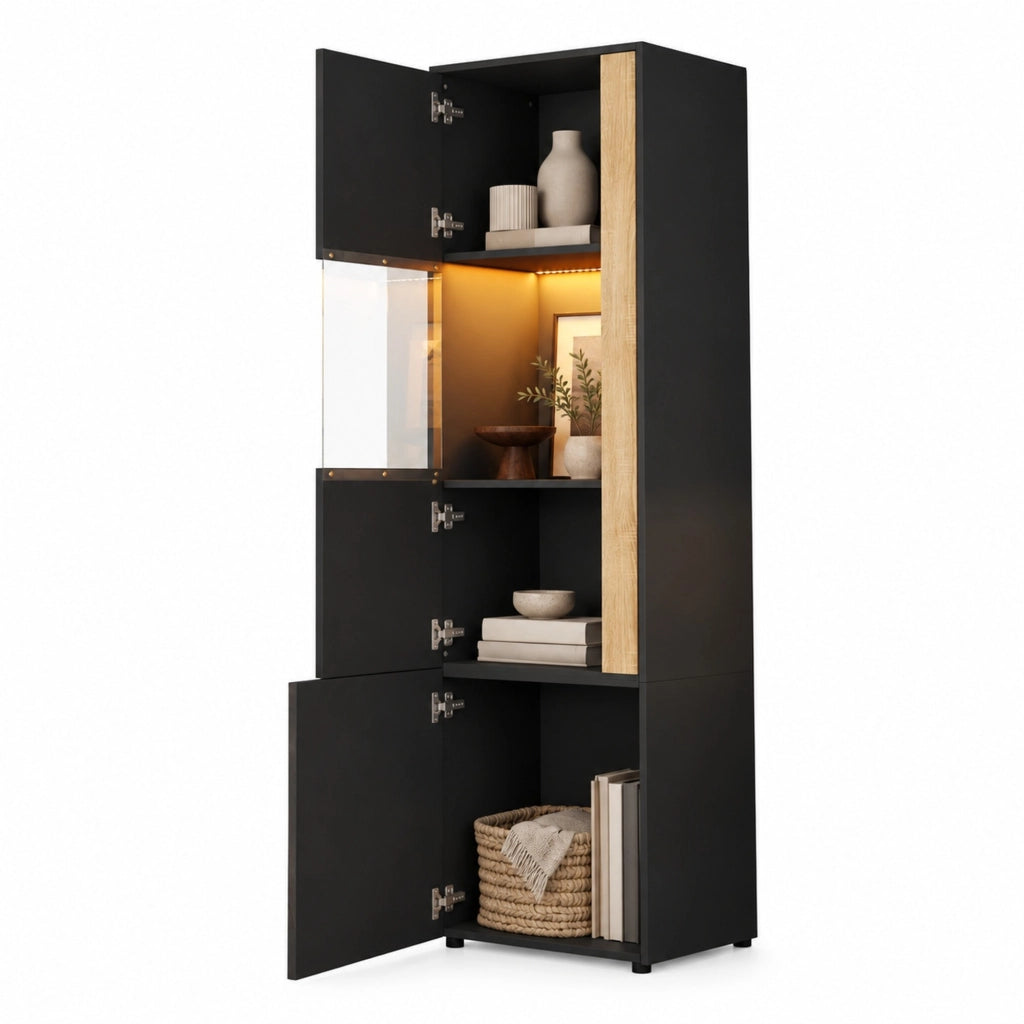 VETRINA Alta con LED 50x40x179 cm Nero e Naturale