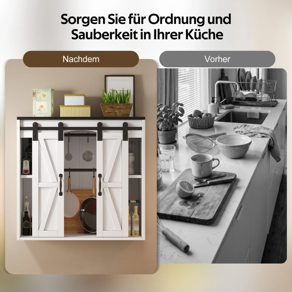Armadio pensile da cucina con 2 ante scorrevoli e ripiani regolabili, 80x31x76 cm, per soggiorno, bagno e lavanderia