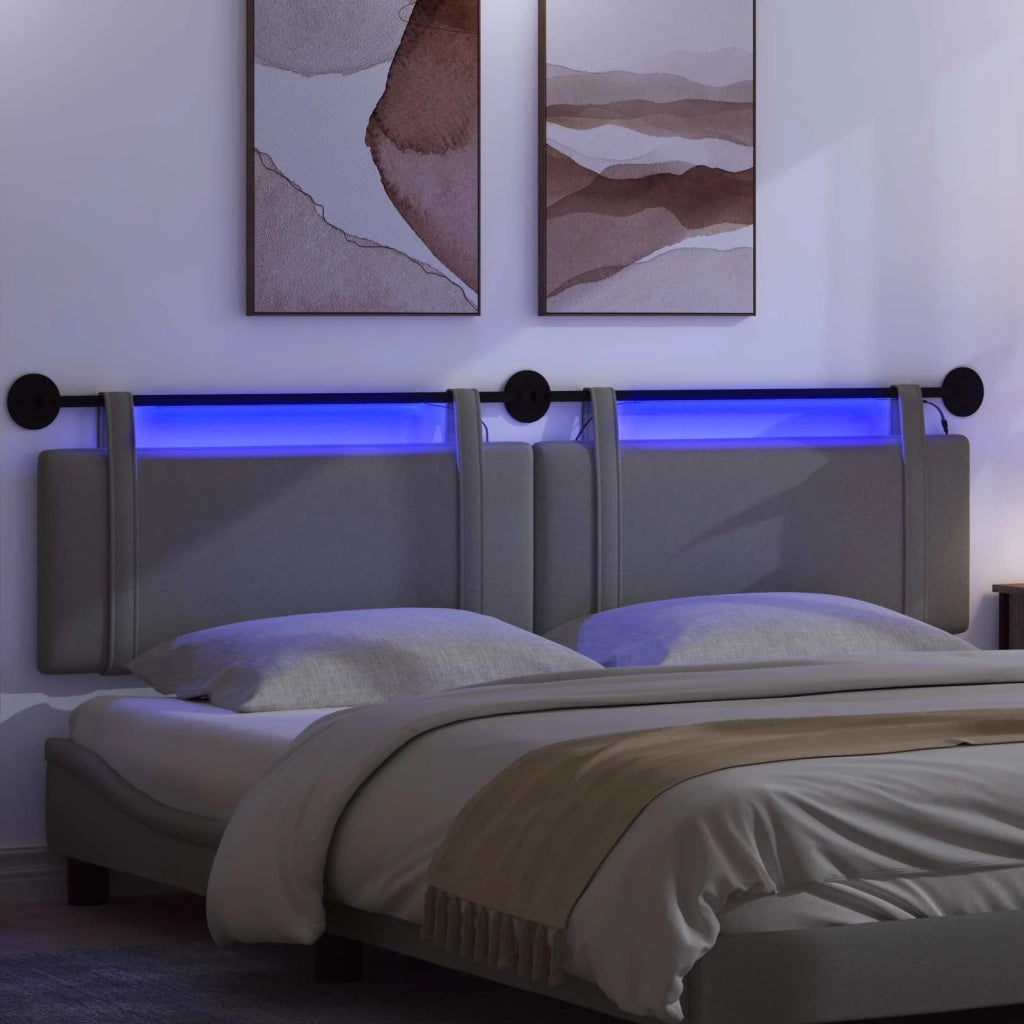Testiera | Testata sospesa Con luce LED Grigio Scuro Tessuto