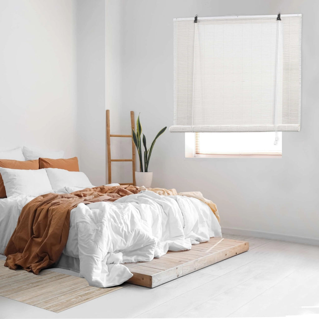 Tenda a rullo oscurante in bamboo naturale Bianco 120x175 cm