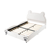 Letto per Bambini 140x200 cm; Con Testiera a Orso; in Tessuto Imbottito; Bianco