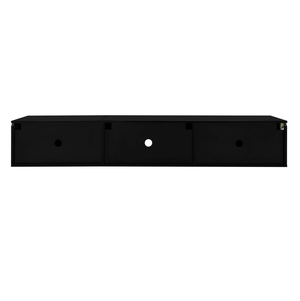 Mobile TV 180x35x30 cm con LED a 16 colori e 3 ante in MDF e truciolare nero e bianco