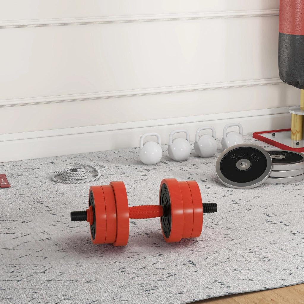 Set Pesi da Palestra 4 in 1 da 30kg, Convertibile in Kettlebell, 2 Manubri, Bilanciere e Supporto Flessioni, Rosso