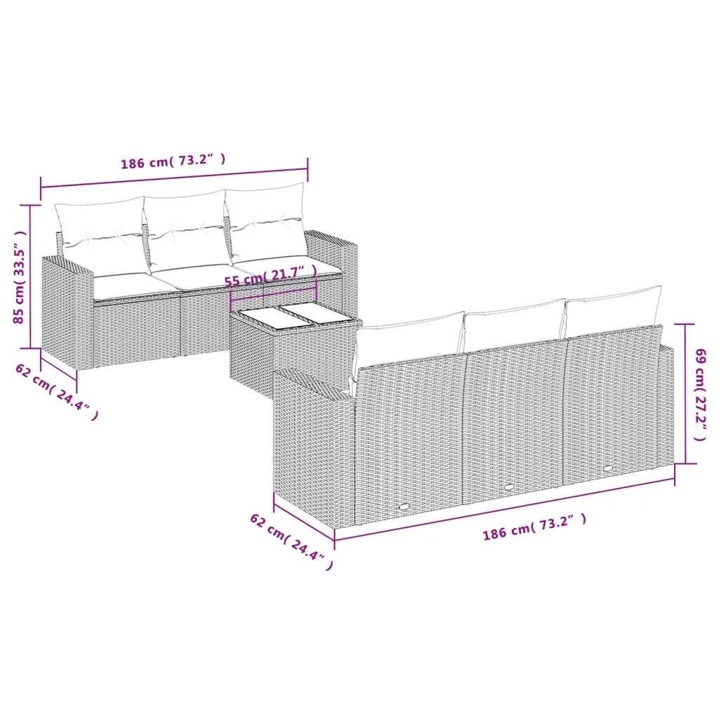 Set Divani da Giardino con Cuscini 7pz Nero Polyrattan 3251043
