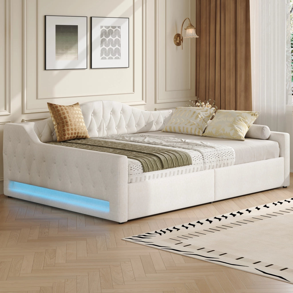 Daybed Imbottito 140x200 cm con LED; Beige