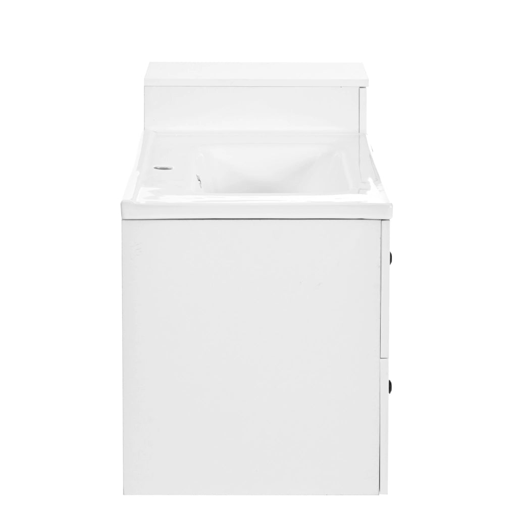 Desviae Mobile da bagno sospeso con lavabo in ceramica due cassetti e colonna laterale bianco 107 × 47,5 × 90,5 cm