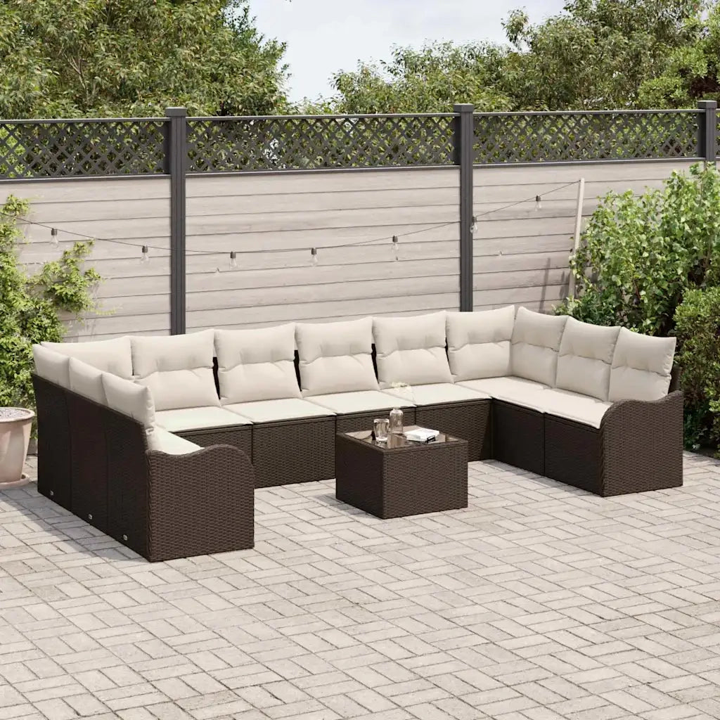 Set Divano da Giardino 11 pcs Marrone e bianco polyrattan
