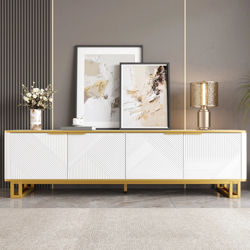 MOBILE TV 160x37,5x48 cm MDF Bianco con 4 ante e struttura in ferro