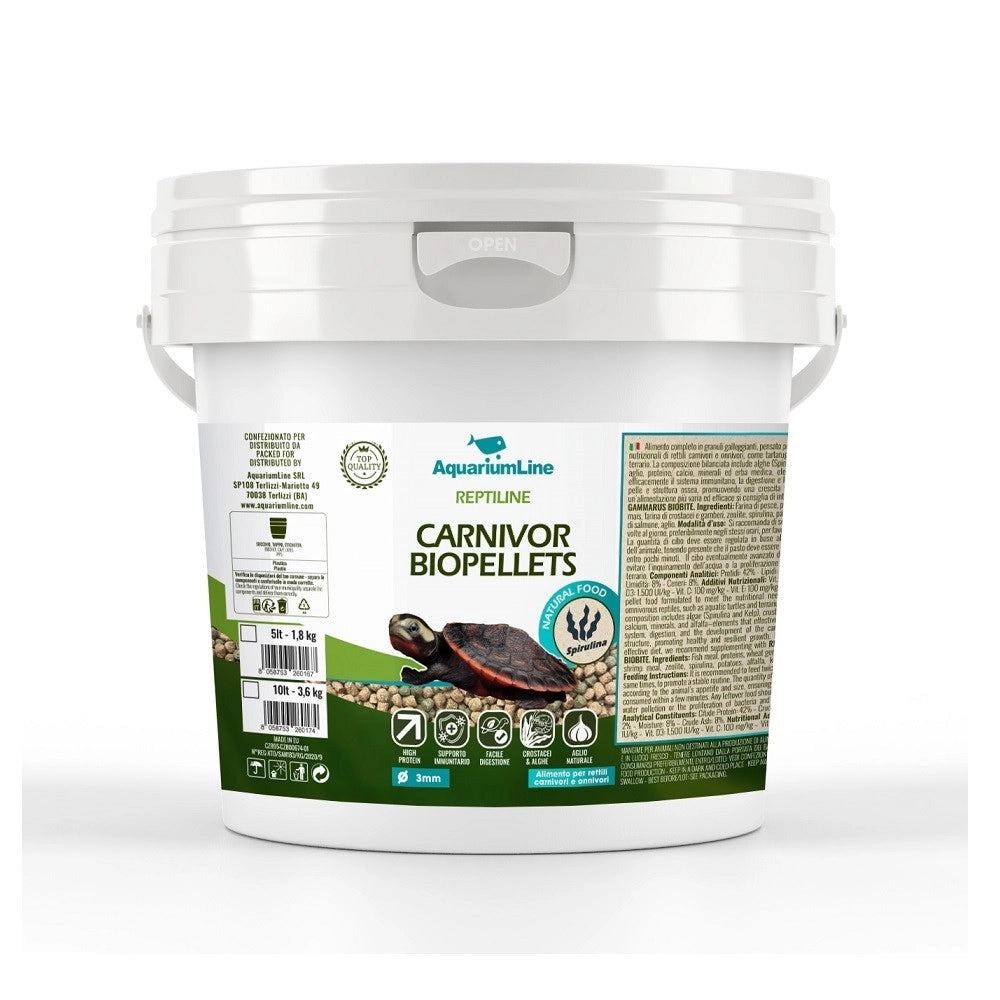 AquariumLine Carnivorbio Pellets secchiello da 5L/1,8kg - alimento completo per tartarughe acquatiche