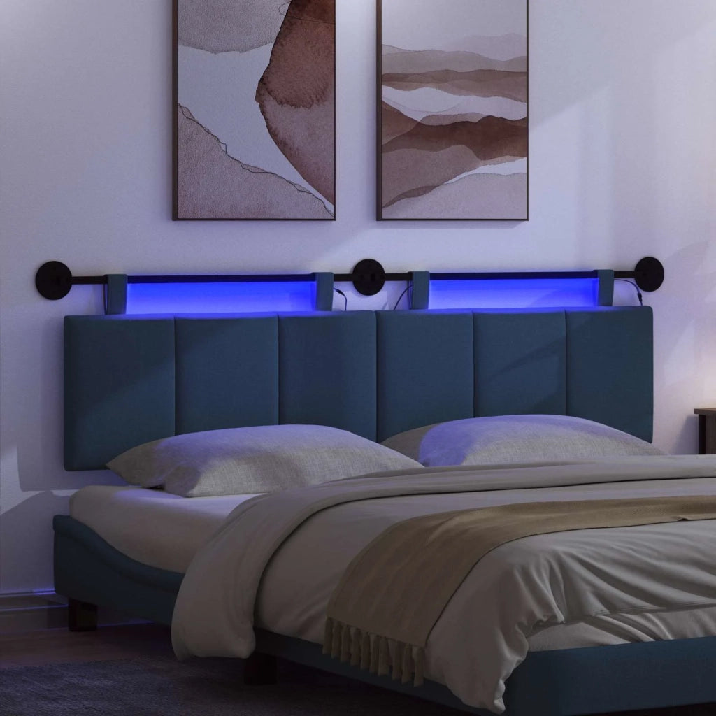 Testiera | Testata sospesa Con luce LED Blu Tessuto