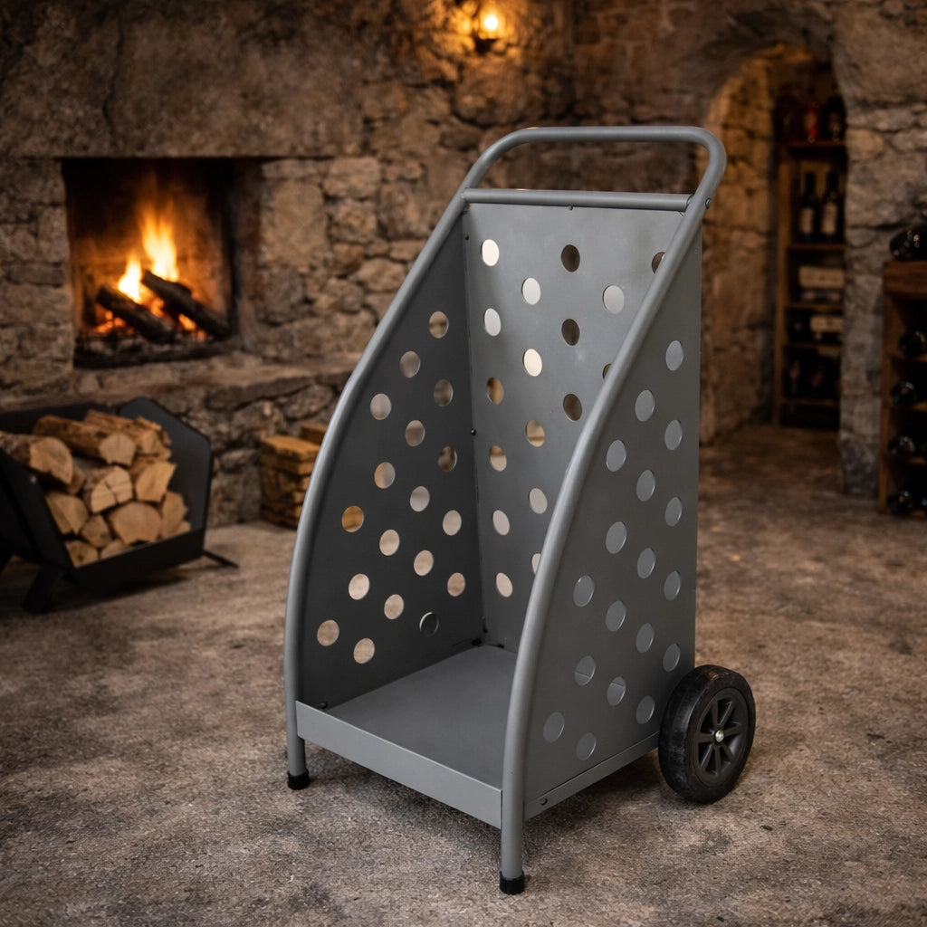 Carrello portalegna con ruote – Grigio | 65 x 48 x H 90 cm
