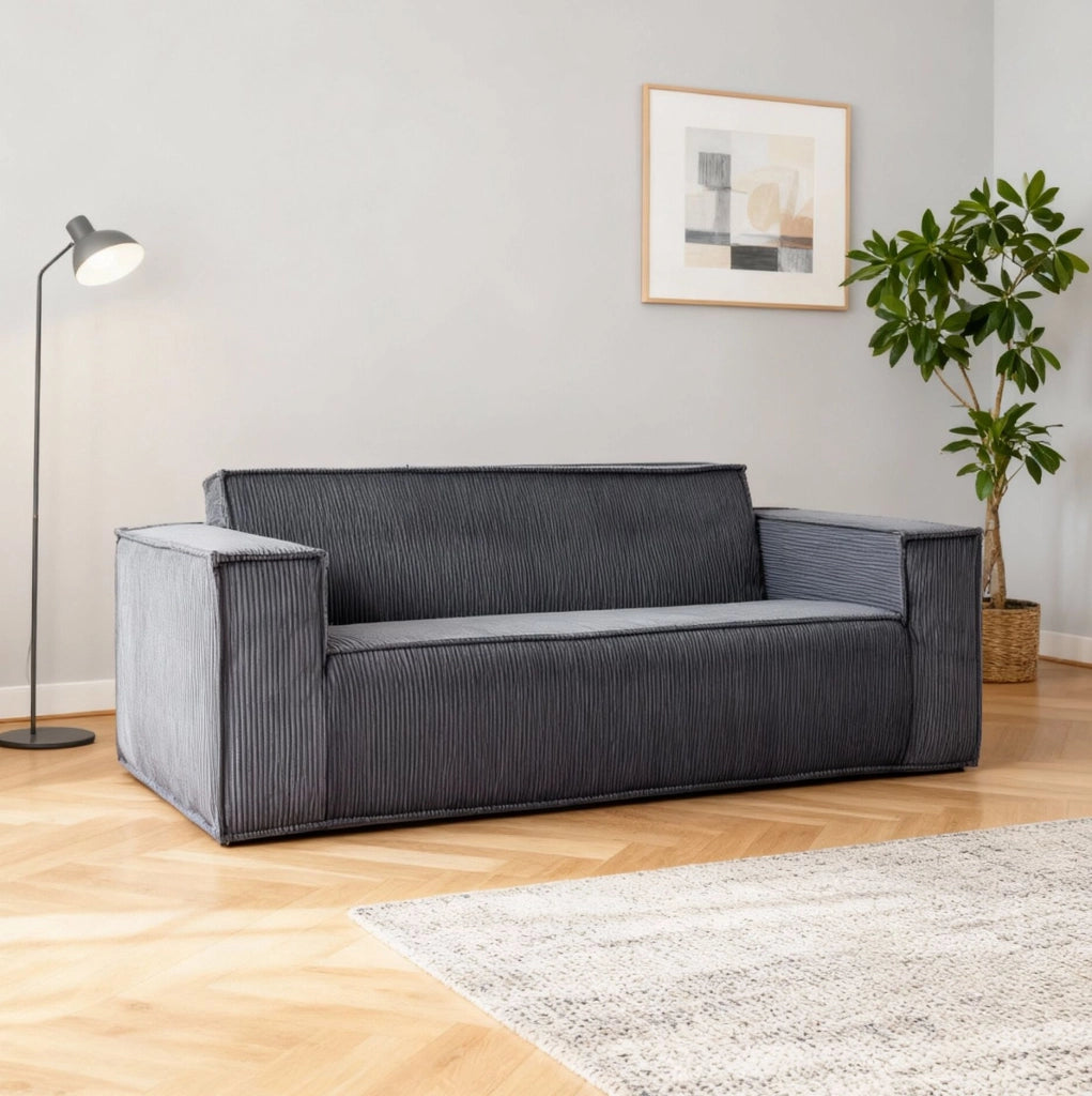 Divano 2 posti 178x86x70 cm in velluto a coste grigio, seduta profonda