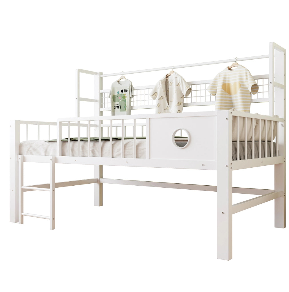 Letto a soppalco basso per bambini 90x200 cm in metallo bianco HOMVRA