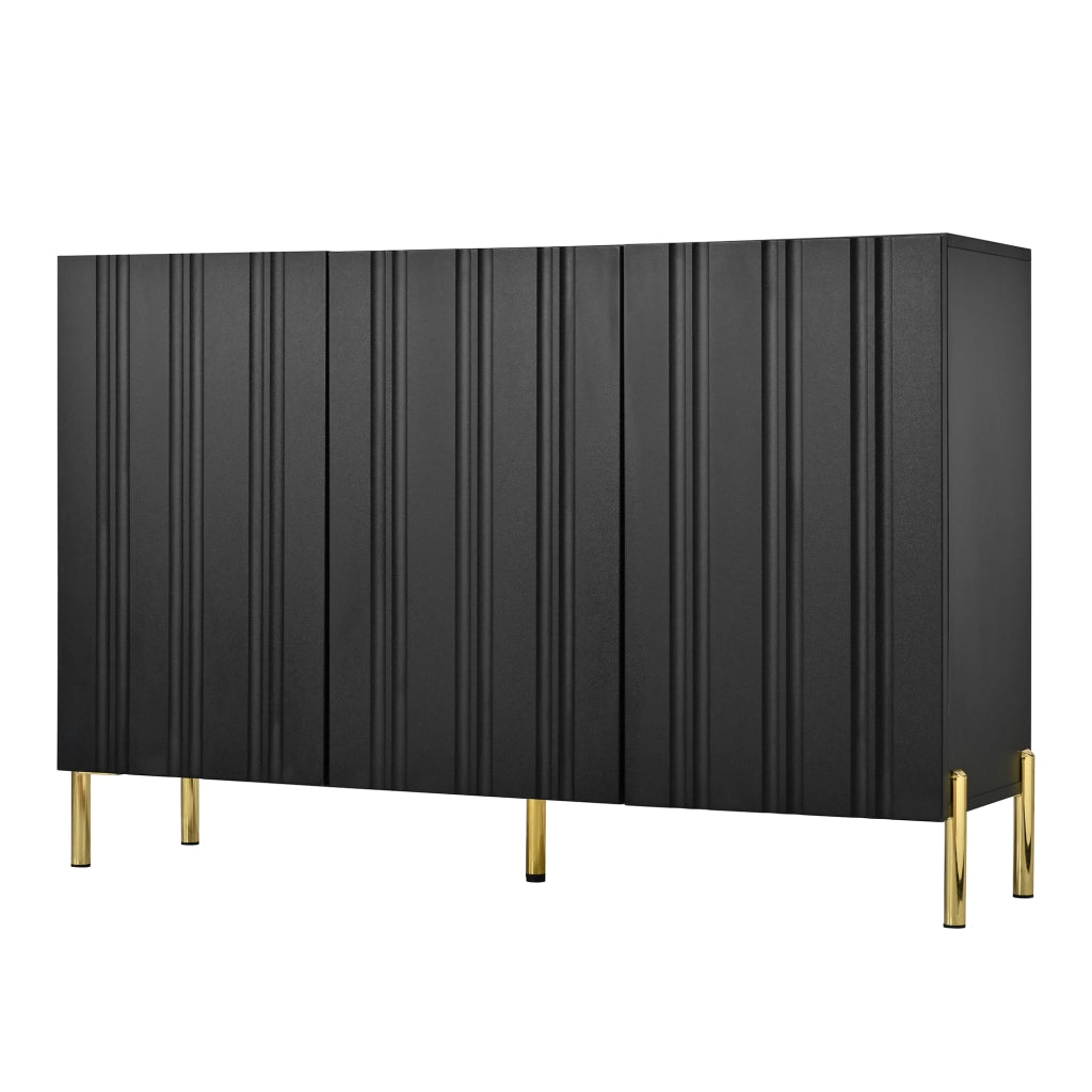 Credenza e madia con 3 ante senza maniglie e ripiani regolabili, per ingresso e soggiorno, in MDF e truciolare, nero